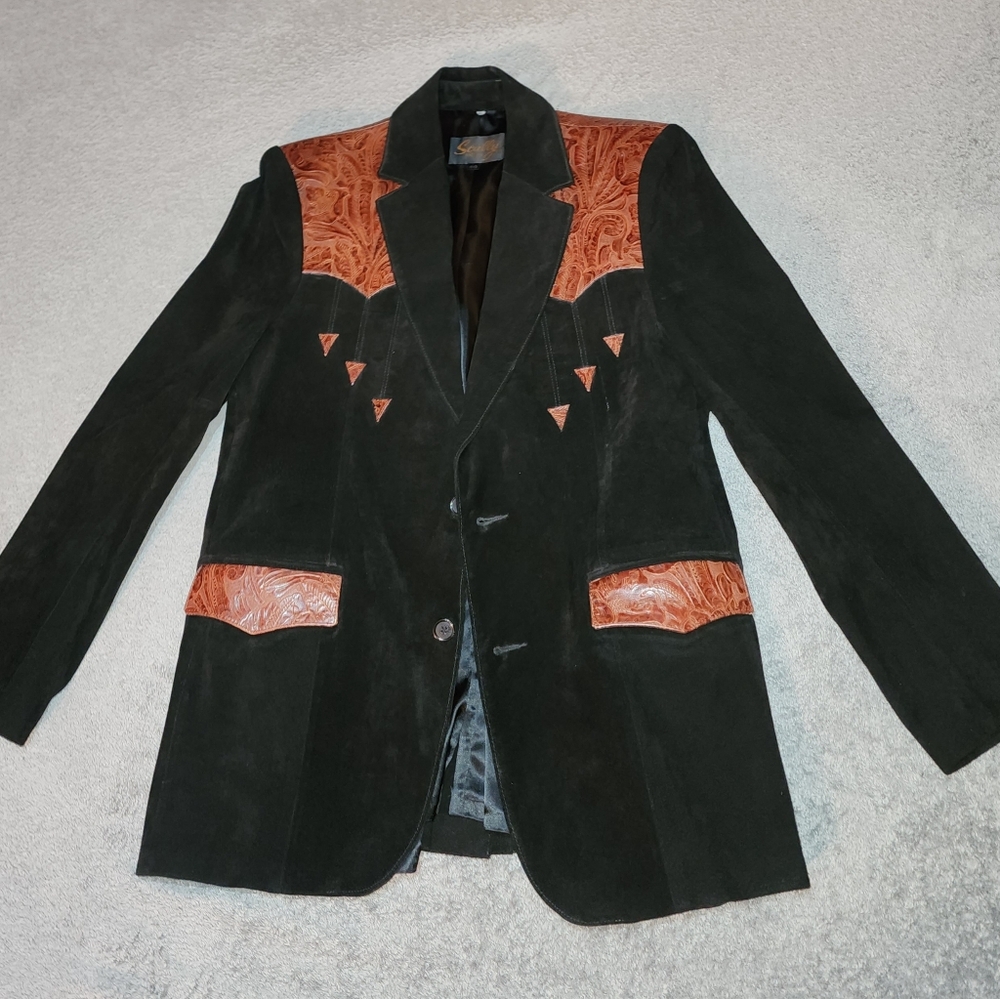 Scully Boar Suede and Leather Midnight Black Western Blazer- Never Worn Size 40